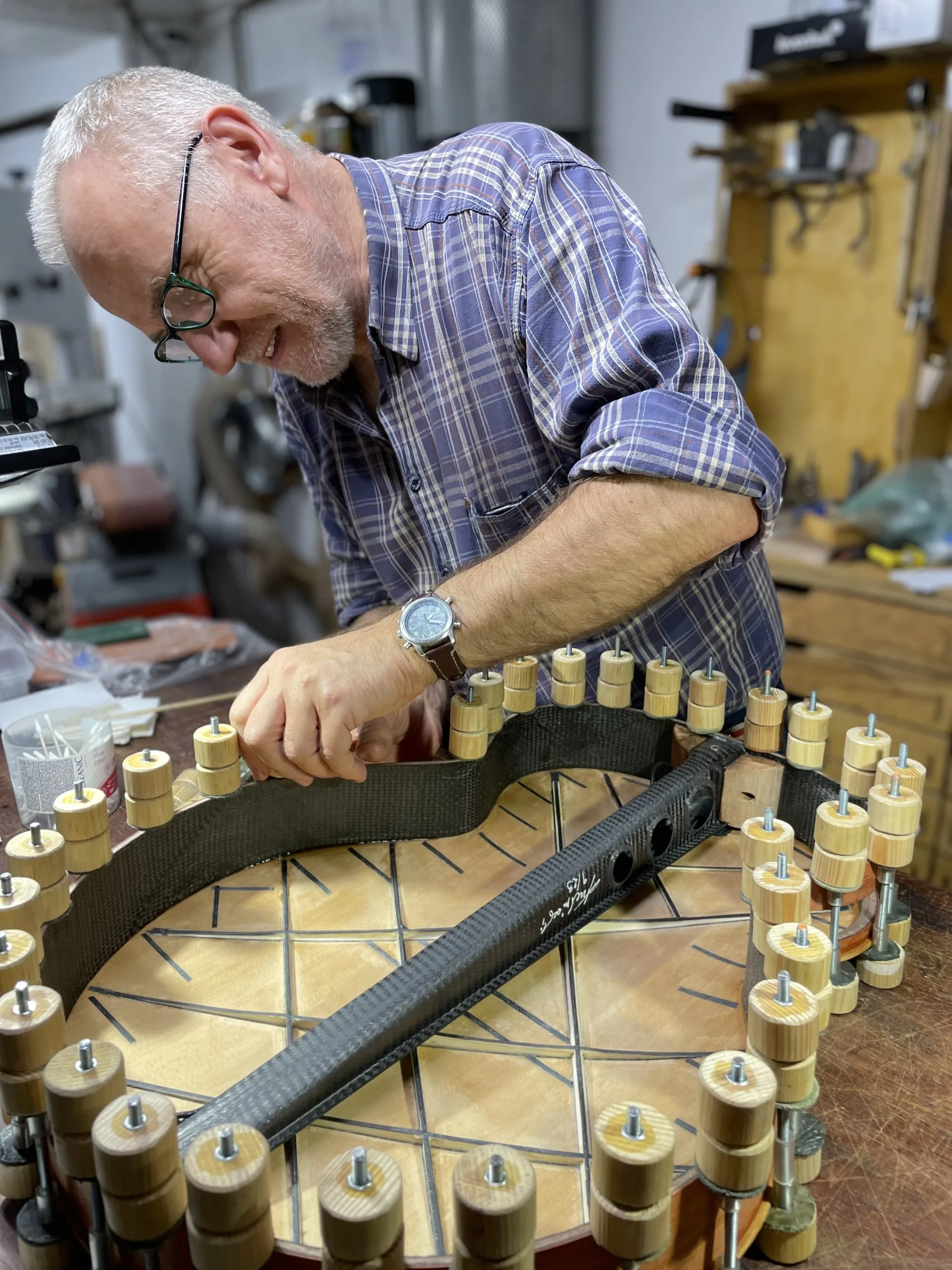 Assembling an archtop rim in the workshop
