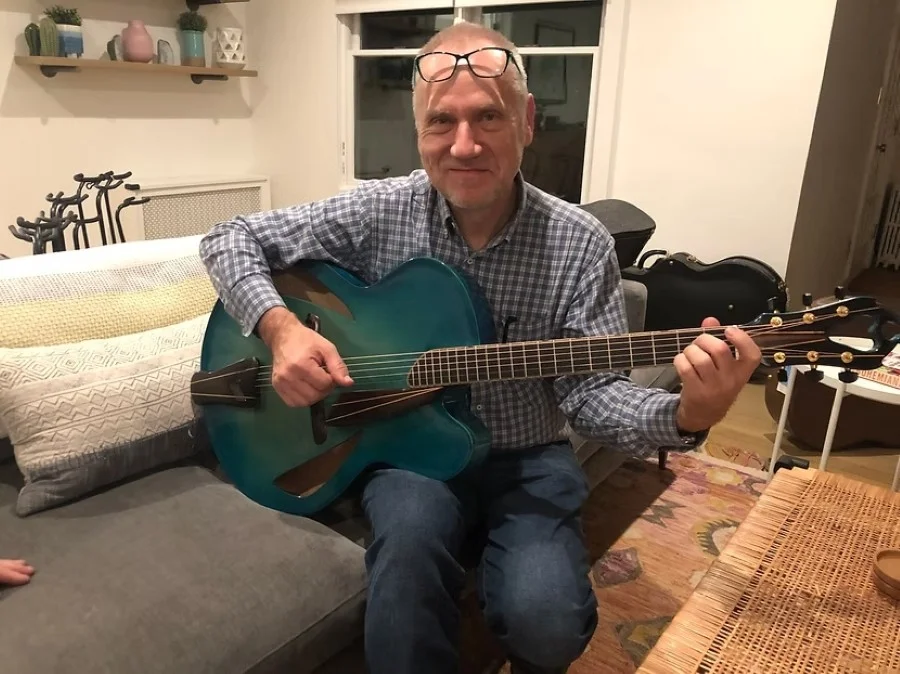 Musicians testing Blue Guitar Collection instruments