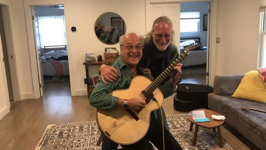 Paul Asbell and Steve Klein testing archtop guitar