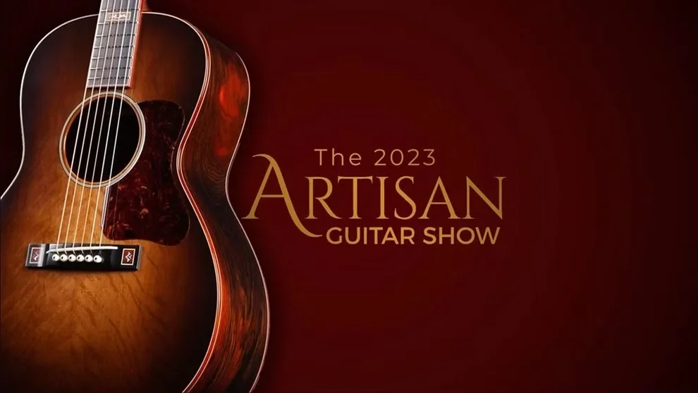 The 2023 Artisan Guitar Show Logo featuring an archtop guitar